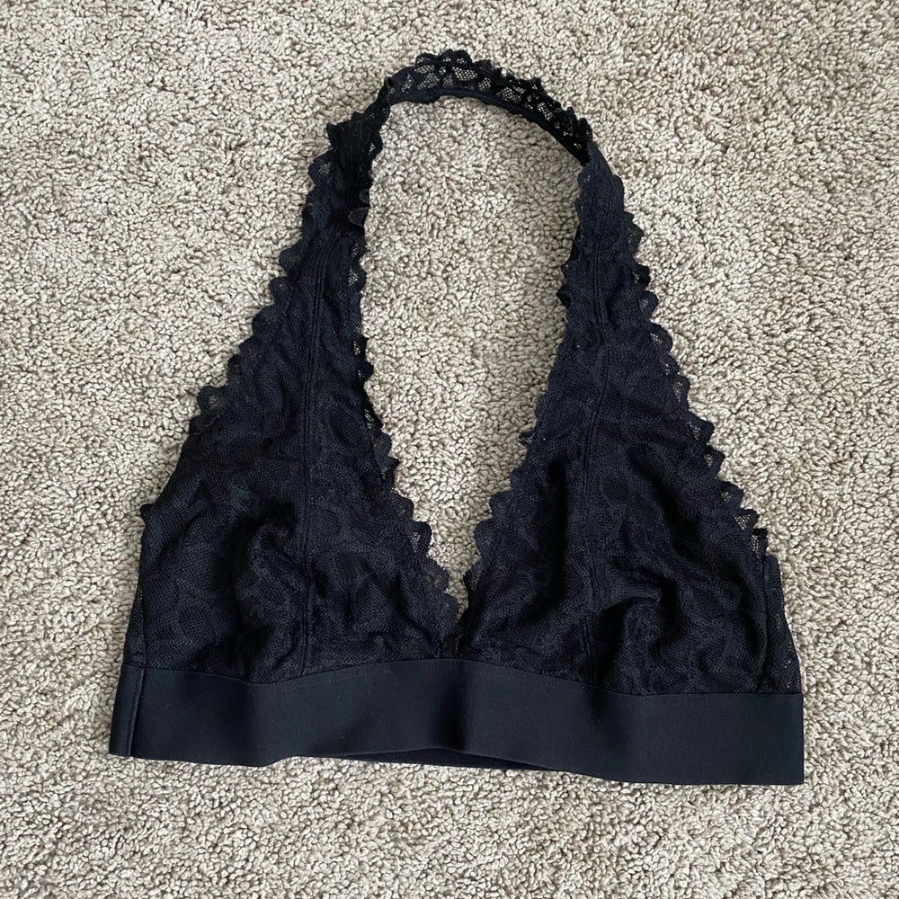 VS PINK black lace halter bralette